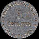Jeton de 5 centimes �mis par les Etablissements Peugeot � Valentigney (25700 - Doubs) - revers