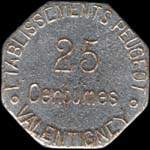 Jeton de 25 centimes �mis par les Etablissements Peugeot � Valentigney (25700 - Doubs) - revers