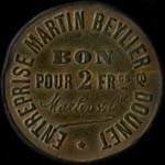 Jeton de 2 francs �mis par l'Entreprise Martin Beylier & Dounet � Verdun (55100 - Meuse) - avers