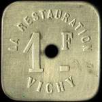 Jeton L A - La Restauration - 1 franc - Vichy (03200 - Allier) - revers