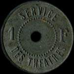 Jeton Sapeurs-Pompiers de Vichy - Service des Th��tres - 1 franc - Vichy (03200 - Allier) - revers