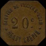 Jeton de 20 centimes �mis par Henry Cr�pin - Cantine de Villiers-Adam (95840 - Val d'Oise) - avers
