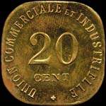 Jeton de 20 centimes 1917 (pi�ce d'essai en laiton) �mis par l'Union Commerciale et Industrielle de Vincennes (94300 - Val-de-Marne) - revers