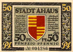 Notgeld Ahaus (Westfalen - Allemagne) - 50 pfennige - �mission du 7 juin 1921 - face