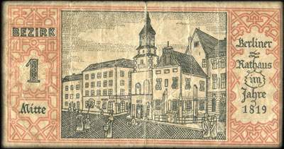 Notgeld Stadtkassenschein Berlin - Magistrat der Reichshauptstadt - 50 pfennige n� 129499 - 9 Septembre 1921 - Bezirk 1 Mitte - Berliner Rathaus im Jahre 1819 - face