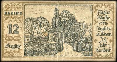 Notgeld Stadtkassenschein Berlin - Magistrat der Reichshauptstadt - 50 pfennige n� 494866 - 9 Septembre 1921 - Bezirk 12 Steglitz - Fr�here Kirche von Steglitz aus dem 13 Jahr hundert - face