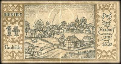 Notgeld Stadtkassenschein Berlin - Magistrat der Reichshauptstadt - 50 pfennige n� 520534 - 9 Septembre 1921 - Bezirk 14 Neuk�lln - Das Dorf Rixdorf um 1820 - face