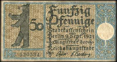Notgeld Stadtkassenschein Berlin - Magistrat der Reichshauptstadt - 50 pfennige n� 520534 - 9 Septembre 1921 - Bezirk 14 Neuk�lln - Das Dorf Rixdorf um 1820 - dos
