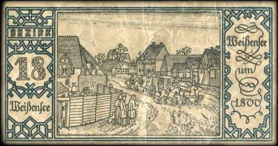 Notgeld Stadtkassenschein Berlin - Magistrat der Reichshauptstadt - 50 pfennige n� 565625 - 9 Septembre 1921 - Bezirk 18 Wei�ensee - Wei�ensee um 1800 - face