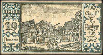 Notgeld Stadtkassenschein Berlin - Magistrat der Reichshauptstadt - 50 pfennige n� 864361 - 9 Septembre 1921 - Bezirk 19 Pankow - Geh�ft in Pankow um 1770 - face