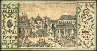 Notgeld Stadtkassenschein Berlin - Magistrat der Reichshauptstadt - 50 pfennige n� 649229 - 9 Septembre 1921 - Bezirk 6 Kreuzberg - Das Hallesches Tor um Jahre 1845 - face