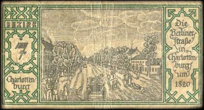 Notgeld Stadtkassenschein Berlin - Magistrat der Reichshauptstadt - 50 pfennige n� 993422 - 9 Septembre 1921 - Bezirk 7 Charlottenburg - Die Berliner Strasse in Charlottenburg um 1820 - face
