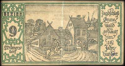 Notgeld Stadtkassenschein Berlin - Magistrat der Reichshauptstadt - 50 pfennige n� 648177 - 9 Septembre 1921 - Bezirk 9 Wilmersdorf - Jagschloss Grunewald erbaut im 16 Jahr hundert - face