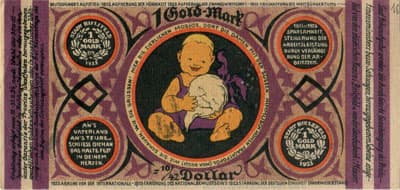 Notgeld der Stadt Sparkasse Bielefeld (Nordrhein-Westfalen - Allemagne) - 1 gold mark - 10/42&nbsp;dollar - 24&nbsp;novembre&nbsp;1923 - dos