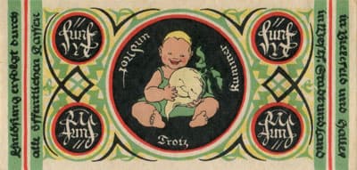 Notgeld der Stadt Sparkasse Bielefeld (Nordrhein-Westfalen - Allemagne) - 5 mark - 1&nbsp;novembre&nbsp;1918 - n�&nbsp;78373 - num�ro � 5&nbsp;chiffres - dos