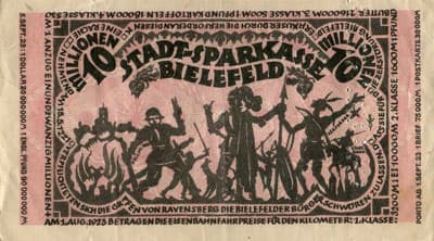 Notgeld der Stadt Sparkasse Bielefeld (Nordrhein-Westfalen - Allemagne) - 5&nbsp;000&nbsp;000&nbsp;mark - 11&nbsp;ao�t&nbsp;1923 - signature&nbsp;1 - dos