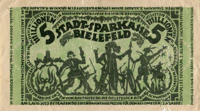 Notgeld der Stadt Sparkasse Bielefeld (Nordrhein-Westfalen - Allemagne) - 5&nbsp;000&nbsp;000&nbsp;mark - 11&nbsp;ao�t&nbsp;1923 - signature&nbsp;2 - dos