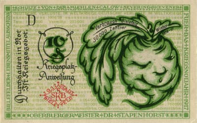 Notgeld der Stadt Sparkasse Bielefeld (Nordrhein-Westfalen - Allemagne) - 10 pfennig - 1&nbsp;avril&nbsp;1919 - s�rie&nbsp;D - dos