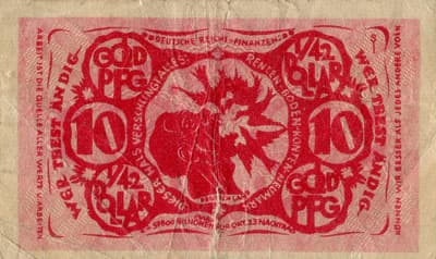 Notgeld der Stadt Sparkasse Bielefeld (Nordrhein-Westfalen - Allemagne) - 10 pfennig - 1/42&nbsp;dollar - 8&nbsp;novembre&nbsp;1923 - dos