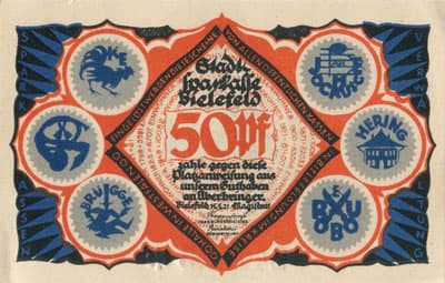 Notgeld der Stadt Sparkasse Bielefeld (Nordrhein-Westfalen - Allemagne) - 50 pfennige - n�&nbsp;241515 - 15&nbsp;mai&nbsp;1921 - face