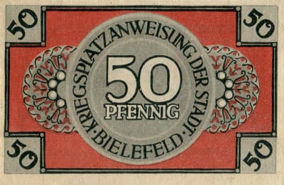 Notgeld der Stadt Sparkasse Bielefeld (Nordrhein-Westfalen - Allemagne) - 50 pfennig - 1&nbsp;mars&nbsp;1919 - sans&nbsp;n� - avec 