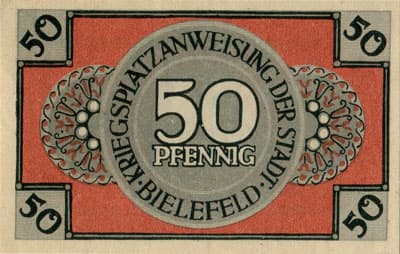 Notgeld der Stadt Sparkasse Bielefeld (Nordrhein-Westfalen - Allemagne) - 50 pfennig - 1&nbsp;mars&nbsp;1919 - sans&nbsp;n� - sans 