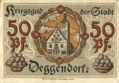 Notgeld Kriegsgeld der Stadt Deggendorf (Bayern - Allemagne) - 50 pfennige n� 102113 - Octobre 1918- face