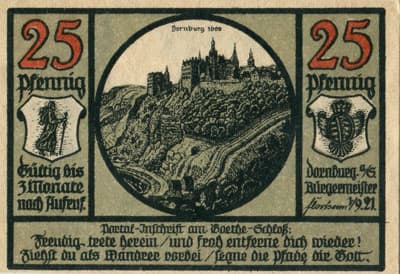 Notgeld der Stadt Dornburg (Hesse - Allemagne) - 25&nbsp;pfennige - 1&nbsp;novembre&nbsp;1921 - face