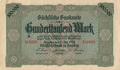 Notgeld Dresden (Sachsen) - 100&nbsp;000&nbsp;mark - 2&nbsp;juillet&nbsp;1923 - n�&nbsp;546869 - face