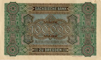 Notgeld Dresden (Sachsen) - 100&nbsp;000&nbsp;mark - 2&nbsp;juillet&nbsp;1923 - n�&nbsp;546869 - dos