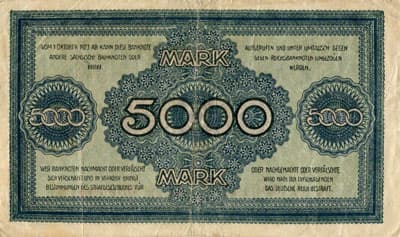 Notgeld Dresden (Sachsen) - 5&nbsp;000&nbsp;mark - 12&nbsp;mars&nbsp;1923 - s�rie&nbsp;K - n�&nbsp;099140 - dos