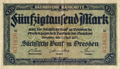 Notgeld Dresden (Sachsen) - 50&nbsp;000&nbsp;mark - 25&nbsp;juillet&nbsp;1923 - s�rie&nbsp;E - n�&nbsp;034636 - face