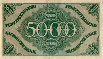 Notgeld Dresden (Sachsen) - 50&nbsp;000&nbsp;mark - 25&nbsp;juillet&nbsp;1923 - s�rie&nbsp;E - n�&nbsp;034636 - dos
