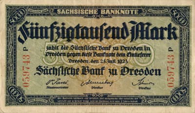 Notgeld Dresden (Sachsen) - 50&nbsp;000&nbsp;mark - 25&nbsp;juillet&nbsp;1923 - s�rie&nbsp;P - n�&nbsp;059743 - face