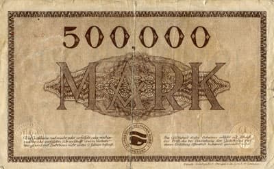 Notgeld Dresden (Sachsen) - 500&nbsp;000&nbsp;mark - 4&nbsp;ao�t&nbsp;1923 - Reihe&nbsp;C - n�&nbsp;48104 - dos