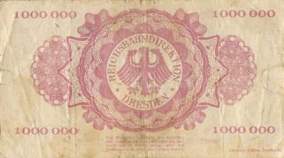 Gutschein der Reichsbahn-Direktion Dresden (Sachsen) - 1&nbsp;000&nbsp;000&nbsp;mark - 11&nbsp;ao�t&nbsp;1923 - Reihe&nbsp;B - n�&nbsp;59537 - dos