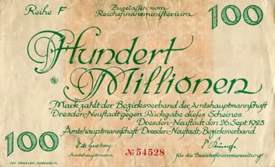Notgeld Dresden-Neustadt (Sachsen) - 26&nbsp;septembre&nbsp;1923 - Reihe&nbsp;F - n�&nbsp;54528 - face