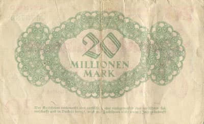 Notgeld Dresden-Neustadt (Sachsen) - 20&nbsp;000&nbsp;000&nbsp;mark - 24&nbsp;septembre&nbsp;1923 - Reihe&nbsp;D - n�&nbsp;73730 - dos