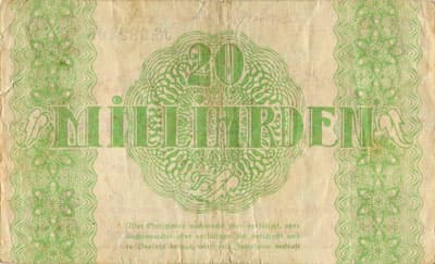 Notgeld Dresden-Neustadt (Sachsen) - 20&nbsp;000&nbsp;000&nbsp;000&nbsp;mark - 26&nbsp;octobre&nbsp;1923 - Reihe&nbsp;B - n�&nbsp;082405 - dos