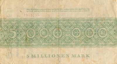 Notgeld Dresden-Neustadt (Sachsen) - 5&nbsp;000&nbsp;000&nbsp;mark - 25&nbsp;ao�t&nbsp;1923 - Reihe&nbsp;B - n�&nbsp;58588 - dos