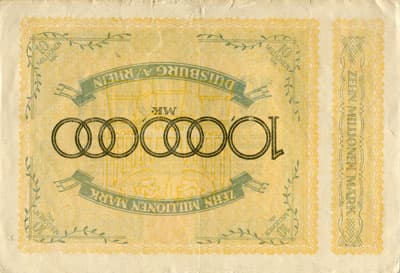 Notgeld der Stadt Duisburg (Nordrhein-Westfalen - Allemagne) - 10&nbsp;000&nbsp;000&nbsp;mark - 20&nbsp;ao�t&nbsp;1923 - s�rie&nbsp;C - n�&nbsp;17508 - verso