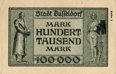 Notgeld Kriegsgeld der Stadt D�sseldorf - 100 000 mark - Reihe 1 - 15 ao�t 1923 - face