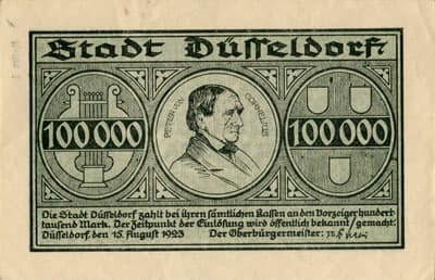 Notgeld Kriegsgeld der Stadt D�sseldorf - 100 000 mark - Reihe 1 - 15 ao�t 1923 - dos
