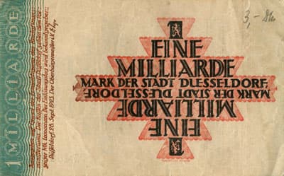 Notgeld Kriegsgeld der Stadt D�sseldorf - 1 000 000 000 mark - Reihe 1 - n� 465582 - 1 avril 1924 - dos
