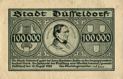 Notgeld Kriegsgeld der Stadt D�sseldorf - 100 000 mark - Reihe 2 - 15 ao�t 1923 - dos
