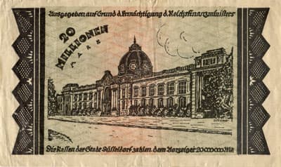 Notgeld Kriegsgeld der Stadt D�sseldorf - 20 000 000 mark - Reihe 2 - n� 918239 - 1 septembre - dos