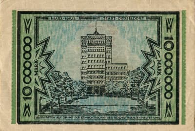 Notgeld Kriegsgeld der Stadt D�sseldorf - 10 000 000 mark - Reihe 3 - n� 223728 - 25 ao�t 1923 - dos