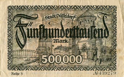 Notgeld Kriegsgeld der Stadt D�sseldorf - 500 000 mark - Reihe 3 - n� 439279 - 1 ao�t 1923 - face