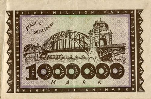 Notgeld Kriegsgeld der Stadt D�sseldorf - 1&nbsp;000&nbsp;000&nbsp;mark - Reihe&nbsp;IIII - n�&nbsp;910499 - 15&nbsp;ao�t&nbsp;1923 - dos