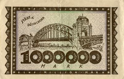 Notgeld Kriegsgeld der Stadt D�sseldorf - 1 000 000 mark - Reihe 6 - n� 523494 - 15 ao�t 1923 - dos